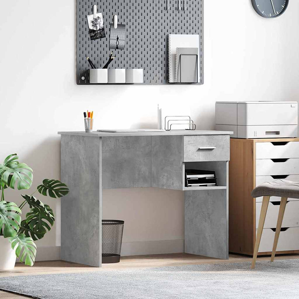 Schreibtisch mit Regal Beton Grau 90 cm