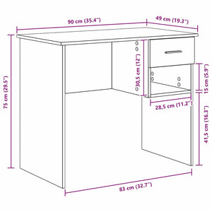 Schreibtisch mit Regal Beton Grau 90 cm
