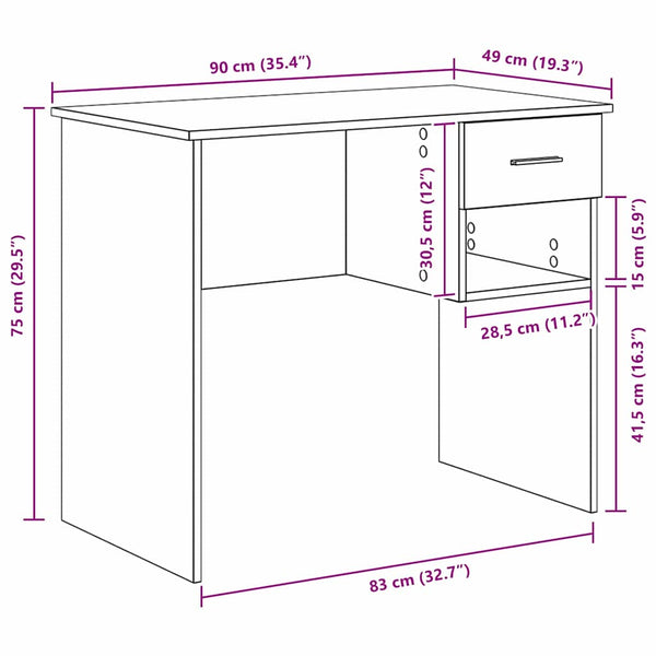 vidaXL Bureau chêne artisanat 90 x 49 x 75 cm Bois d'ingénierie
