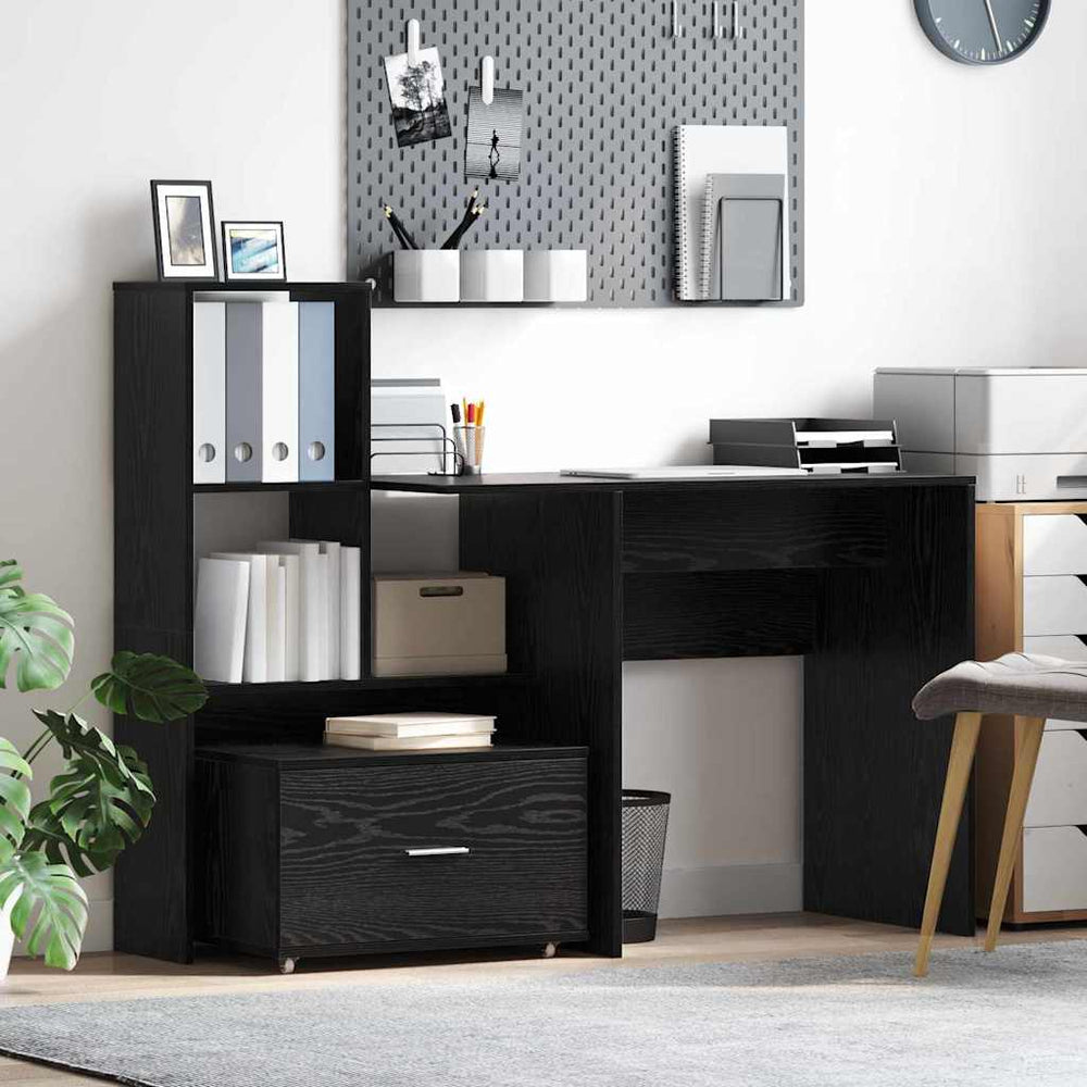 Schubladenschrank mit Rollen, Schwarz/Eiche