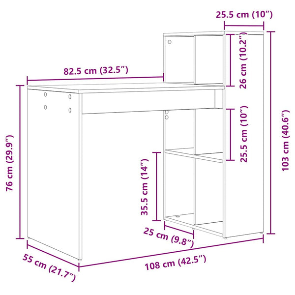 vidaXL Bureau avec étagère Blanc 108 x 55 x 103.5 cm Bois d'ingénierie