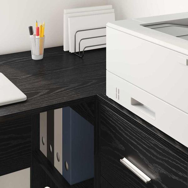 Schreibtisch mit Regal, Schwarz/Eiche, 102 cm