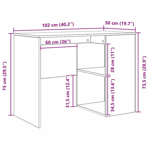 Schreibtisch mit Regal, Schwarz/Eiche, 102 cm