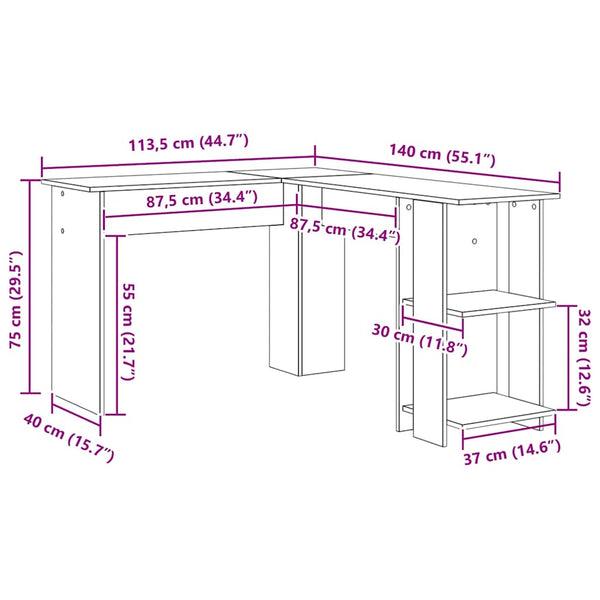 Eckschreibtisch Geräucherte Eiche 140 cm