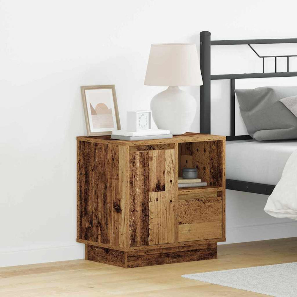 vidaXL Bedside Cabinet with LED Reclaimed Wood 50 x 34.5 x 50 cm Engineered Wood