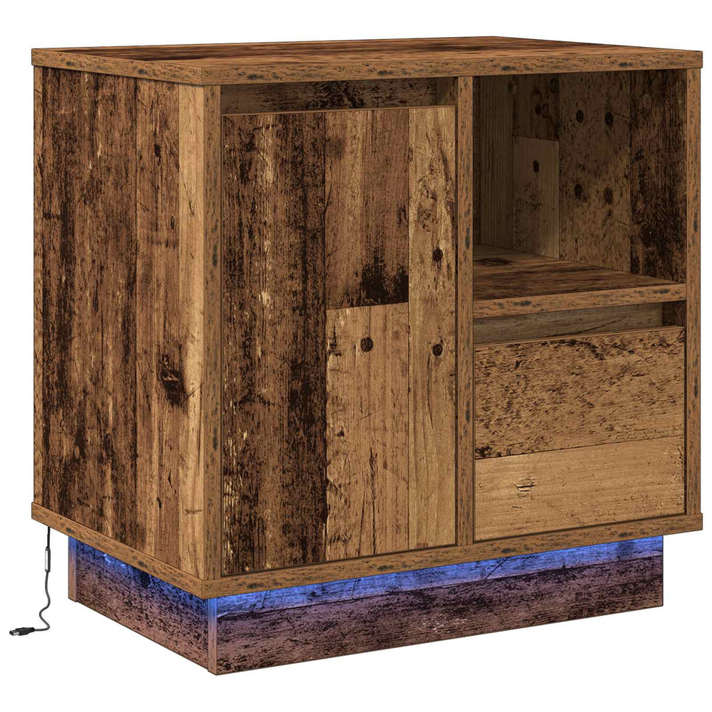 vidaXL Bedside Cabinet with LED Reclaimed Wood 50 x 34.5 x 50 cm Engineered Wood