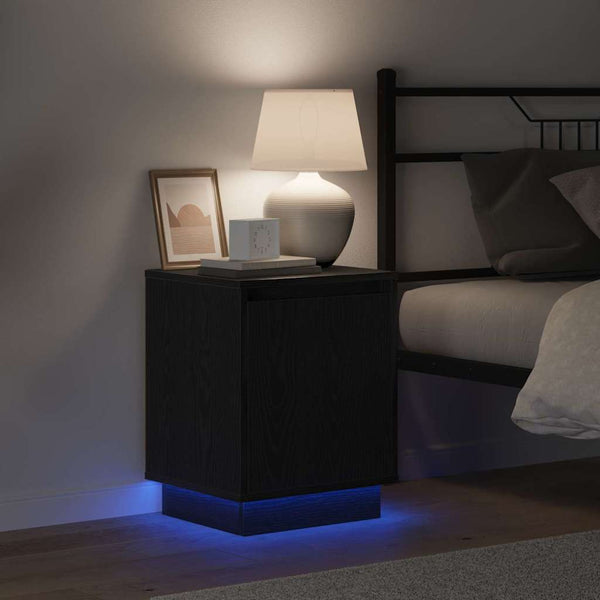 Nachttisch Schwarz Eichenoptik mit LED