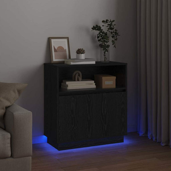 LED Sideboard Schwarz Eiche Optik 71 cm