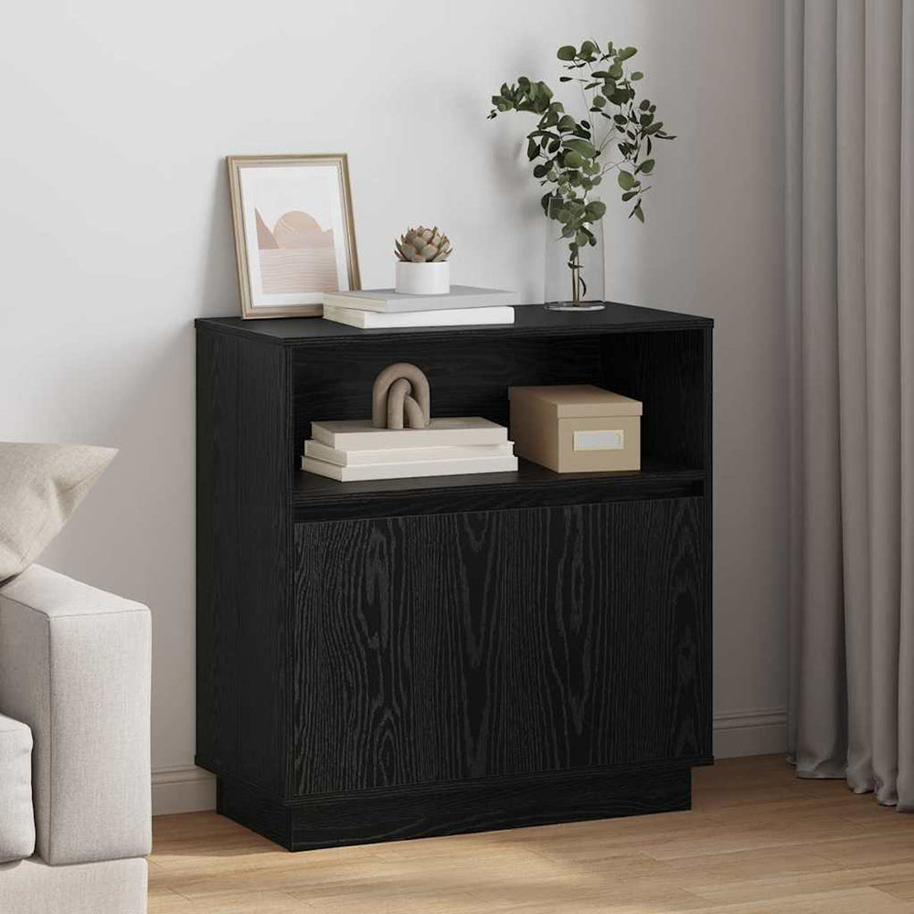 LED Sideboard Schwarz Eiche Optik 71 cm
