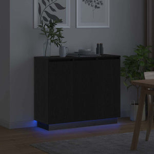 LED Sideboard Schwarz Eichenoptik 90cm