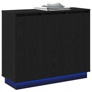 LED Sideboard Schwarz Eichenoptik 90cm