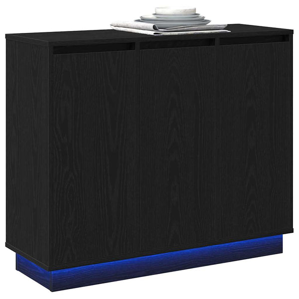 LED Sideboard Schwarz Eichenoptik 90cm