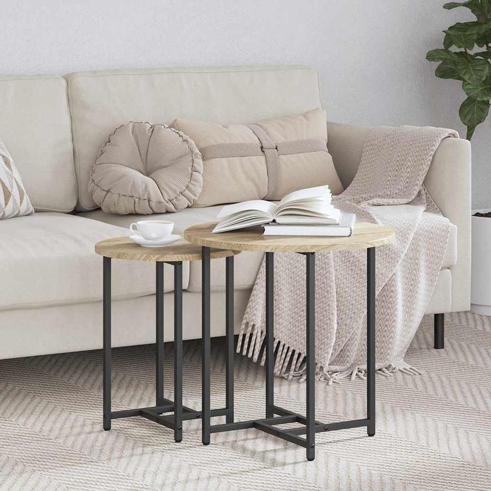 Beistelltisch Set 2er Sonoma Eiche Schwarz
