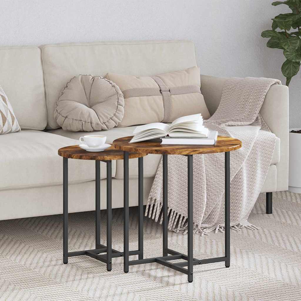 Beistelltisch Set, 2er, Räuchereiche/Schwarz