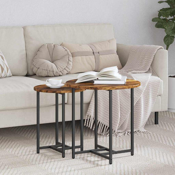 Beistelltisch Set, 2er, Räuchereiche/Schwarz
