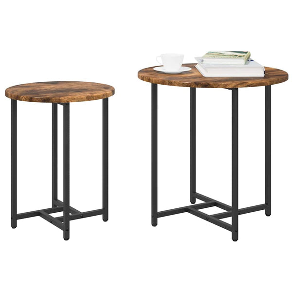 Beistelltisch Set, 2er, Räuchereiche/Schwarz
