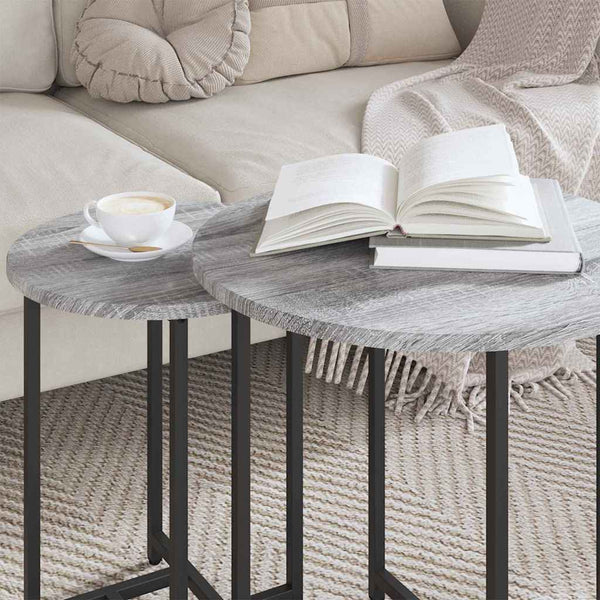 Beistelltisch Set 2er Grau Sonoma Schwarz