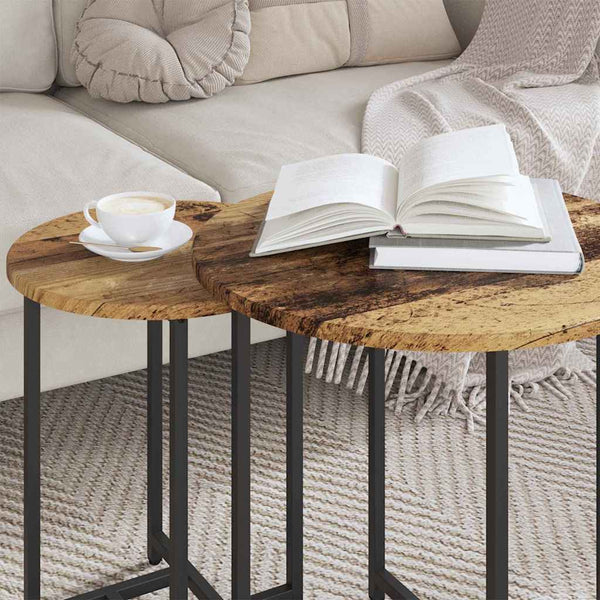 Beistelltisch Set Altholz Schwarz 2er