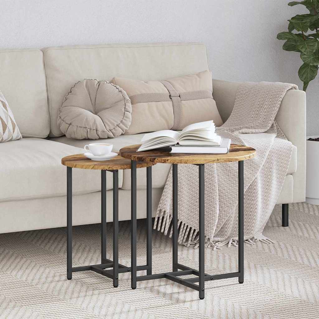 Beistelltisch Set Altholz Schwarz 2er