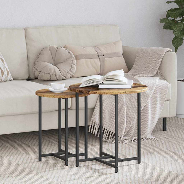 Beistelltisch Set Altholz Schwarz 2er