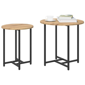 Beistelltisch Set 2er Eiche/Schwarz