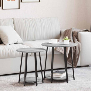 Beistelltisch Set mit Regal Grau Sonoma