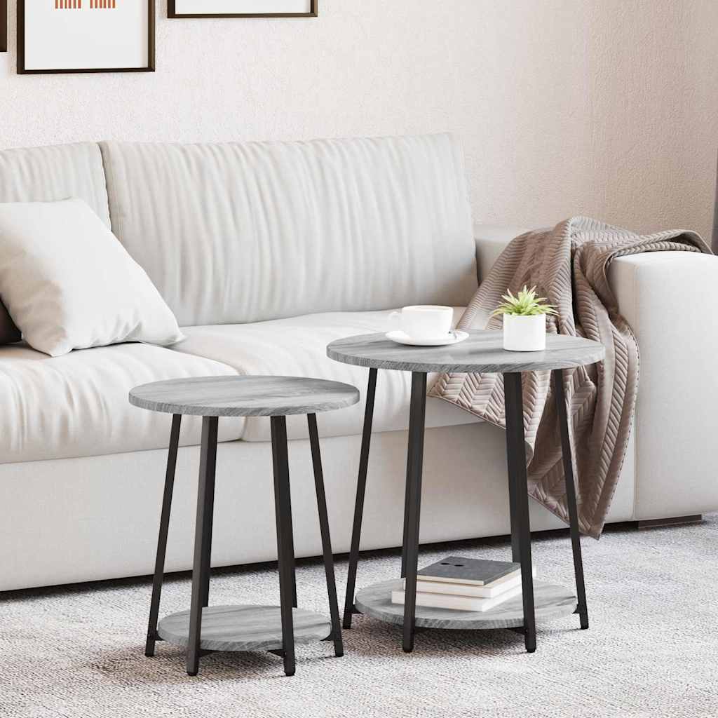 Beistelltisch Set mit Regal Grau Sonoma