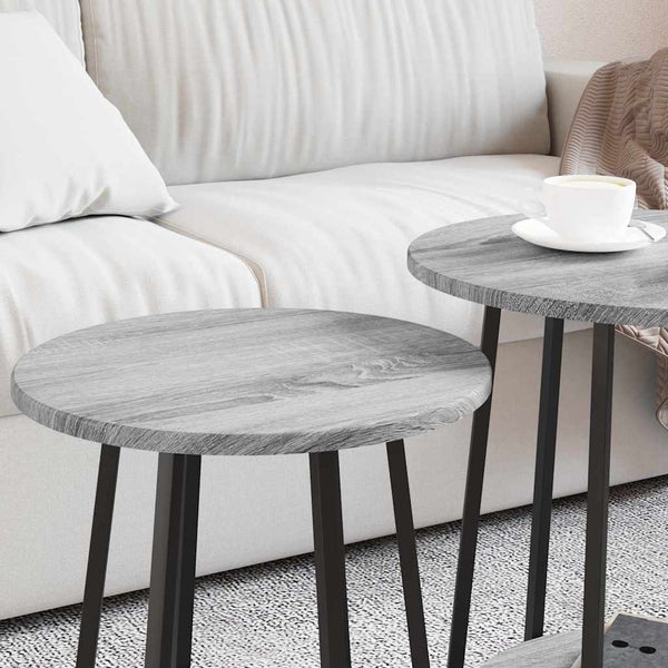 Beistelltisch Set mit Regal Grau Sonoma