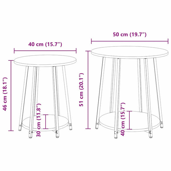 Beistelltisch Set mit Regal Grau Sonoma