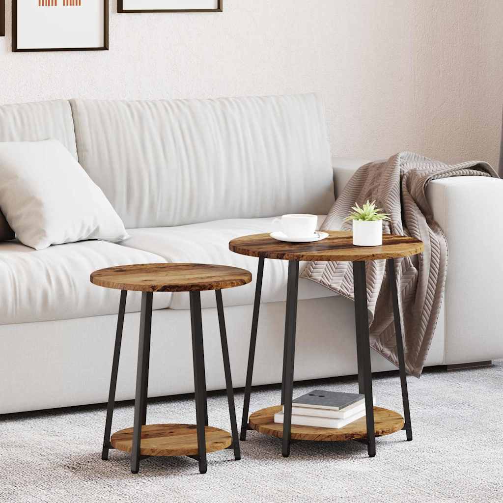 vidaXL Tables d'appoint avec étagère 2 pcs Bois de récupération et noir