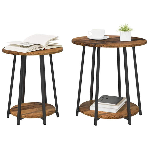 vidaXL Tables d'appoint avec étagère 2 pcs Bois de récupération et noir