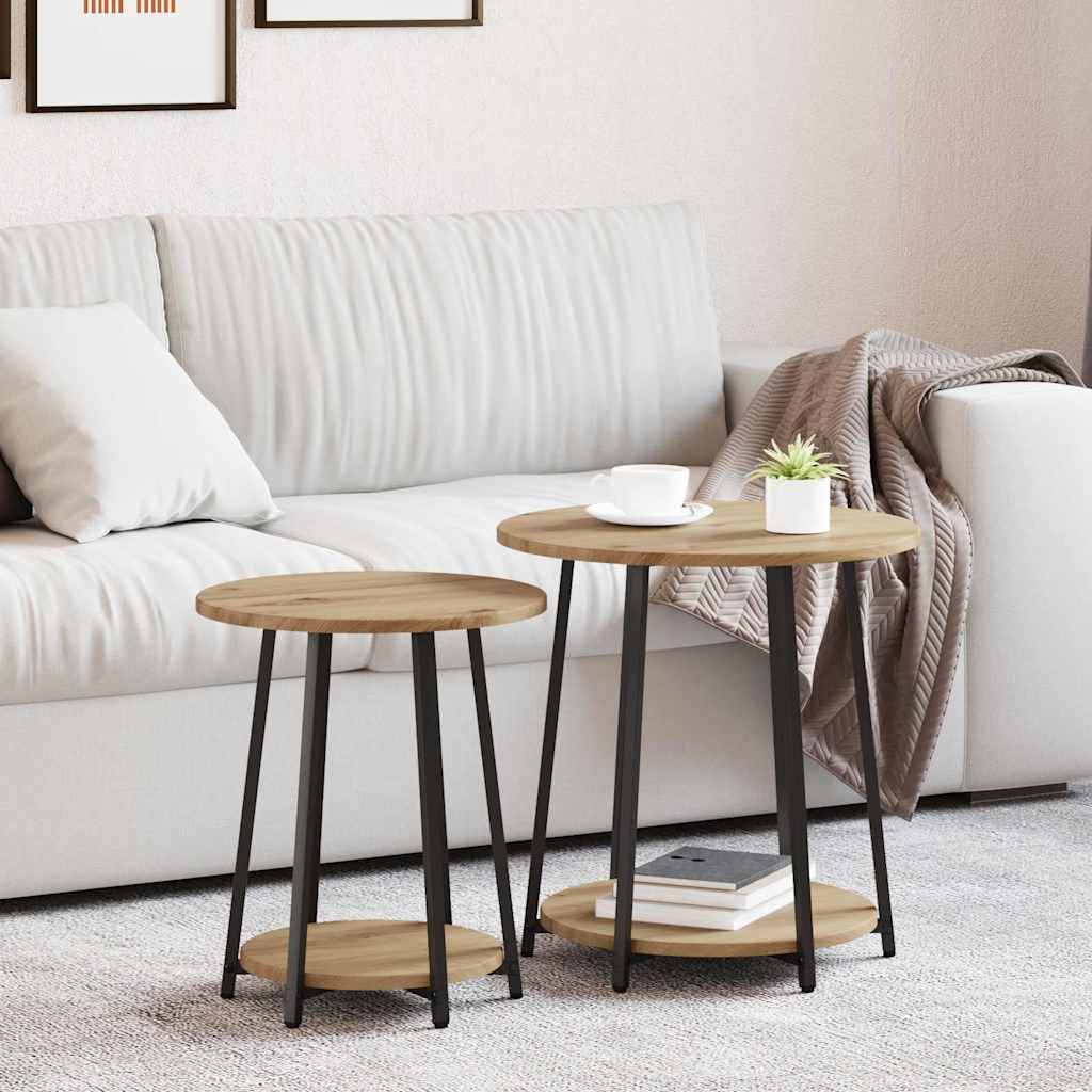 Beistelltisch Set 2er Eiche Schwarz mit Regal