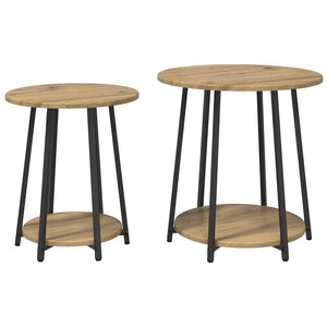 Beistelltisch Set 2er Eiche Schwarz mit Regal