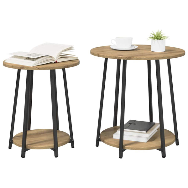 Beistelltisch Set 2er Eiche Schwarz mit Regal