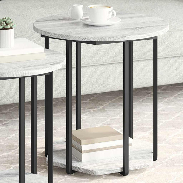 Beistelltisch Set Grau mit Regal - 2er