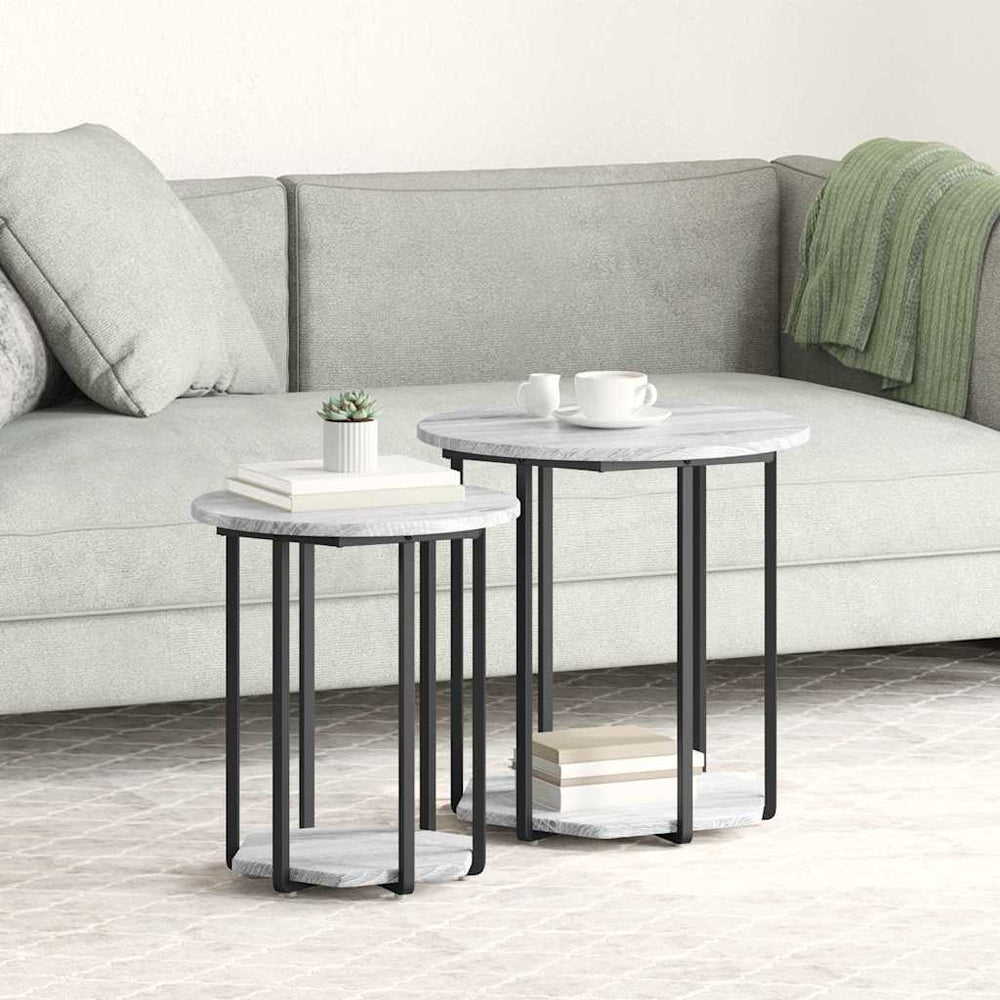 Beistelltisch Set Grau mit Regal - 2er