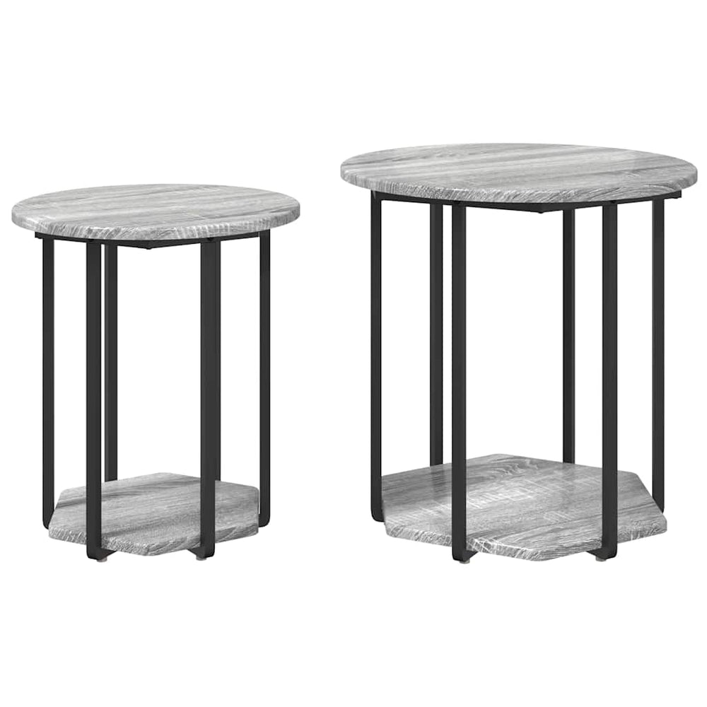 Beistelltisch Set Grau mit Regal - 2er