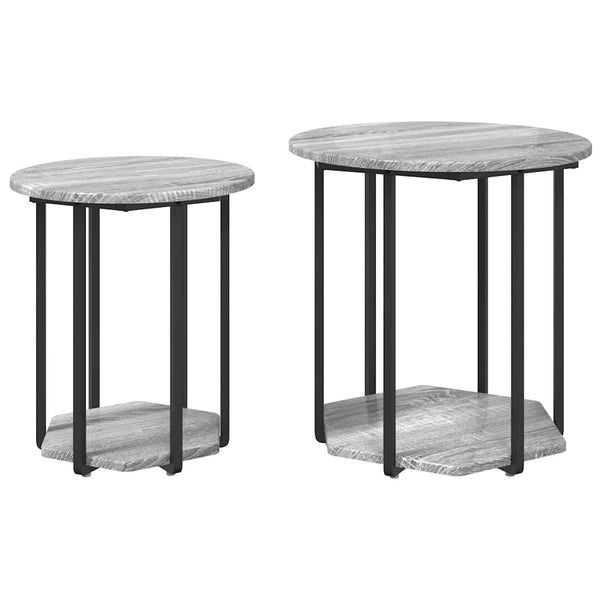 Beistelltisch Set Grau mit Regal - 2er
