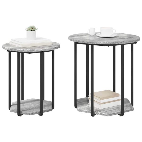 Beistelltisch Set Grau mit Regal - 2er