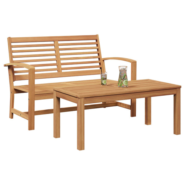 Gartenbank und Tisch Set Teak Massivholz Braun