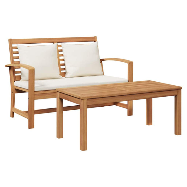 Gartenbank & Tisch Set mit Polster, Braun/Creme