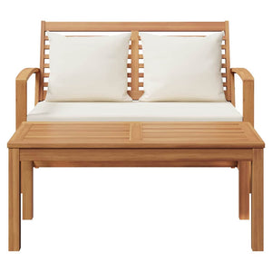 Gartenbank & Tisch Set mit Polster, Braun/Creme