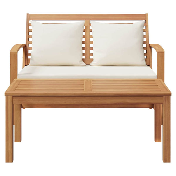 Gartenbank & Tisch Set mit Polster, Braun/Creme
