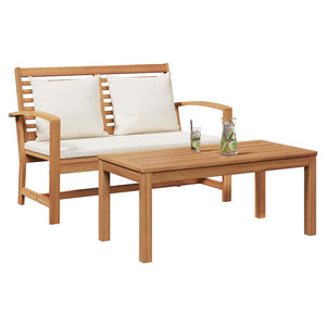 Gartenbank & Tisch Set mit Polster, Braun/Creme