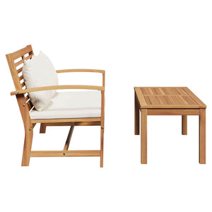 Gartenbank & Tisch Set mit Polster, Braun/Creme