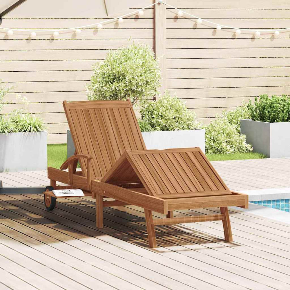 Teak Sonnenliege mit Kissen Braun