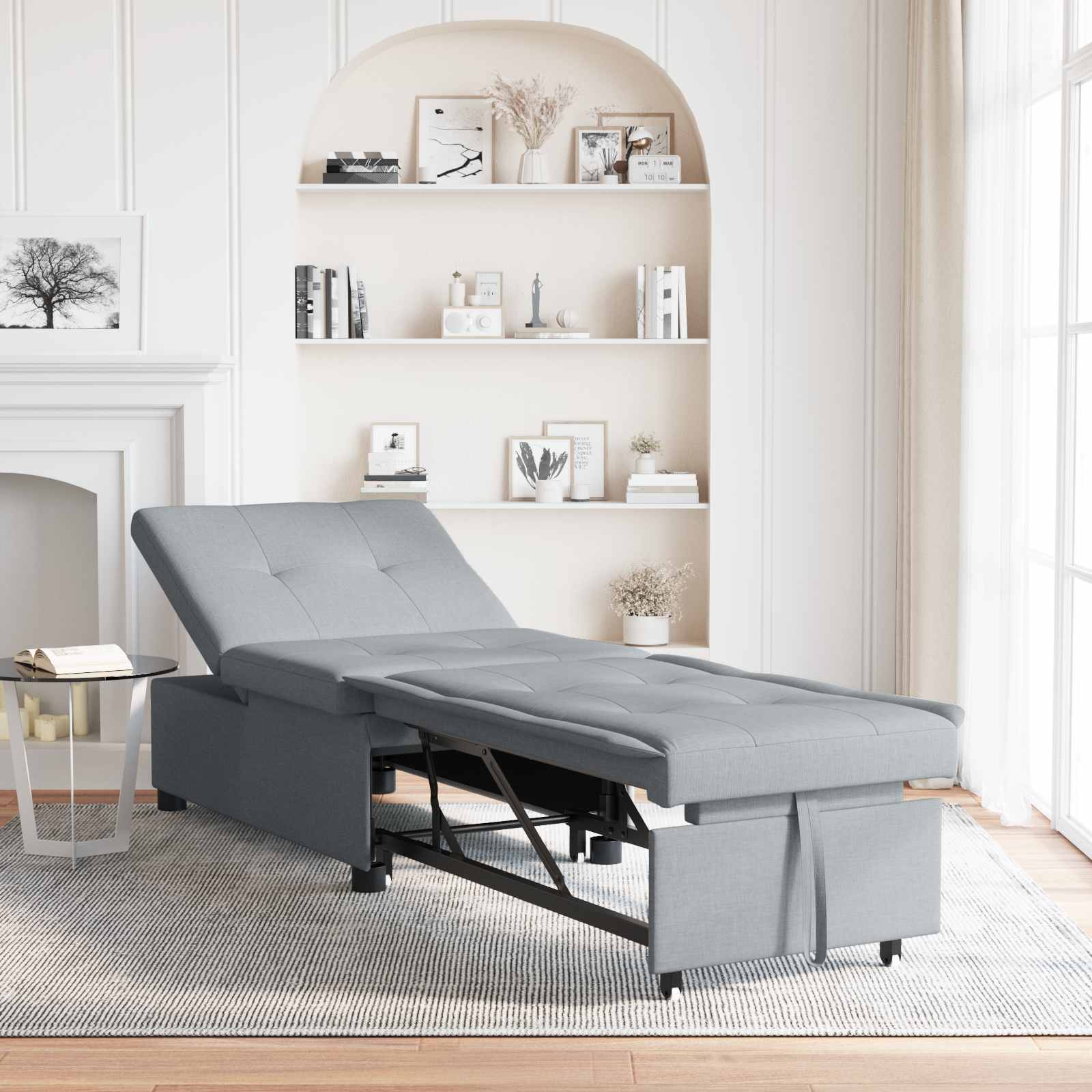 Ausziehbares Schlafsofa Hellgrau Stoff 194cm