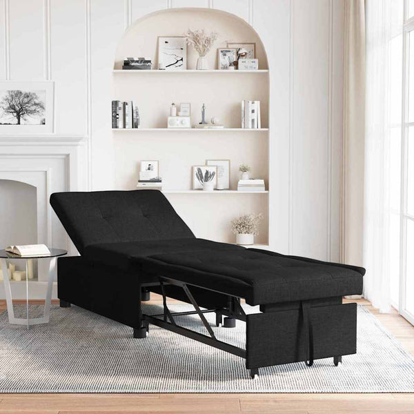 Schlafsofa Ausziehbar Schwarz Stoff 194cm