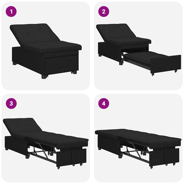 Schlafsofa Ausziehbar Schwarz Stoff 194cm