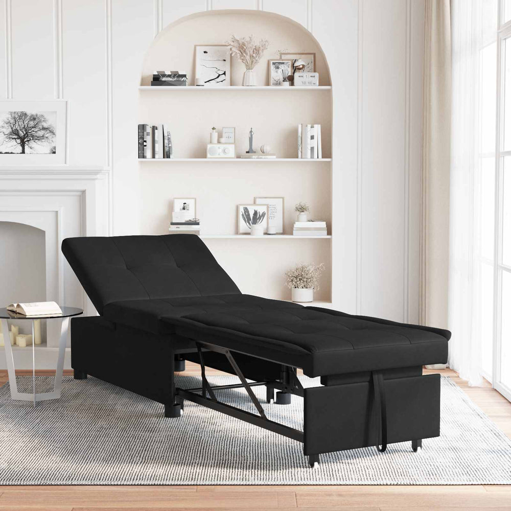 Schlafsofa Ausziehbar Schwarz Mikrofaser